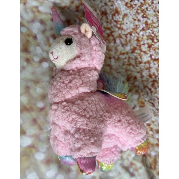 Pastel Pink Llama Unicorn Plush Soft Rainbow Wings & Tail 9” NWT Llamacorn - Picture 2 of 5